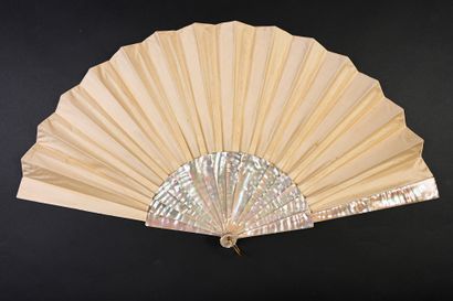 null F. Houghton, Lunch on the Grass, ca. 1890
Folded fan, the cream satin leaf painted...
