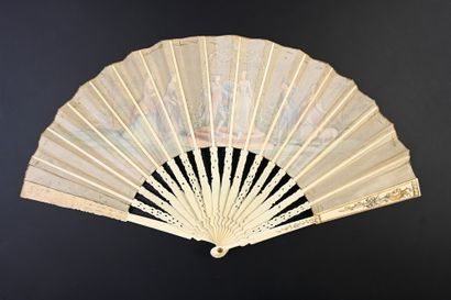 null The rosière, around 1900 - 1920
Folded fan, the silk sheet, mounted in English,...