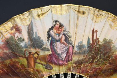 null The Love Gardener, ca. 1820
Folded fan, the engraved and enhanced paper leaf...
