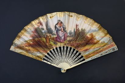 null The Love Gardener, ca. 1820
Folded fan, the engraved and enhanced paper leaf...
