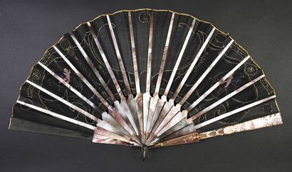 null Fan dance, circa 1890-1900
Folded fan, the leaf in black gauze and painted silk...