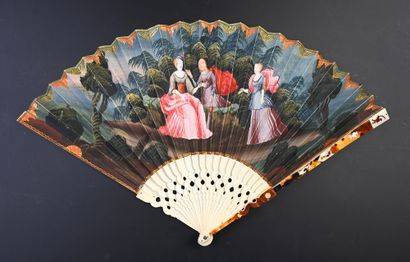 null The gallant tributes, circa 1730
Folded fan, the double gouache-painted paper...