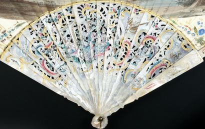 null La jolie pêcheuse, circa 1740-1750 Folded fan, skin sheet, mounted in the English...