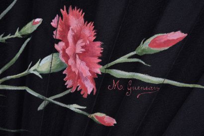 null Carnations, circa 1890-1900
Folded fan, the black silk leaf painted with a bouquet...
