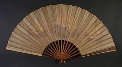 null Revoir Paris, circa 1889
Folded fan, the brown gauze sheet painted in a cameo...