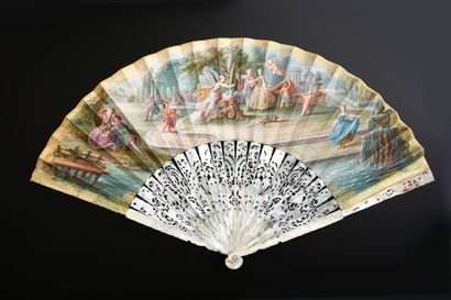 null Happiness of the Bride, ca. 1740
Folded fan, double sheet of wallpaper of two...
