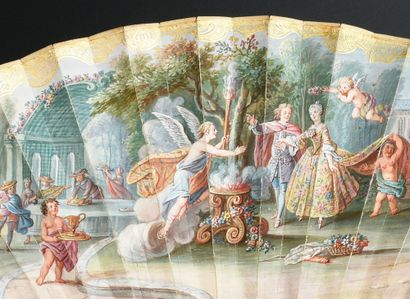 null Happiness of the Bride, ca. 1740
Folded fan, double sheet of wallpaper of two...