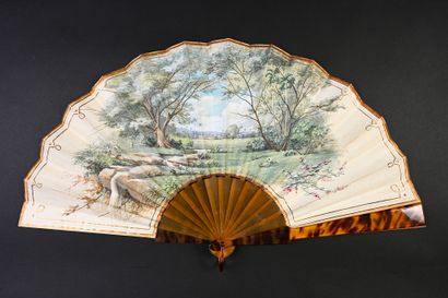 null Exotic Landscape, ca. 1890
Folded fan, the double skin sheet painted with gouache...