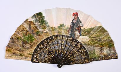 null Shepherdess, early 20th century 
Folded fan, the double sheet in painted skin...