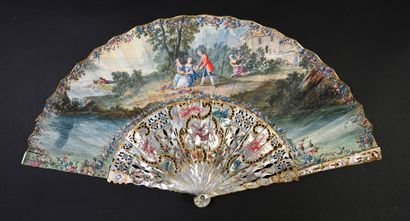 null Bouquets de printemps, vers 1750
Éventail plié, la feuille en peau peinte à...