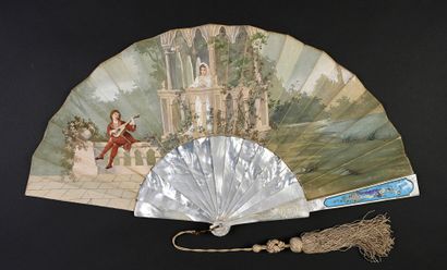 null The Lovers of Verona, Enameled Medallions, ca. 1870-1880
Folded fan, the silk...