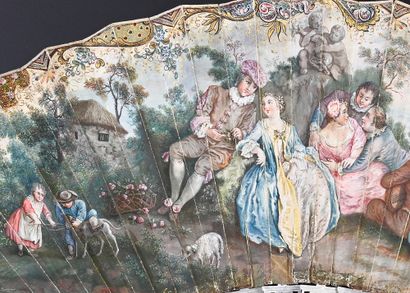 null Conter fleurette, vers 1750-1760
Éventail plié, la feuille double en peau peinte...