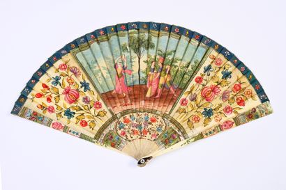 null Dancing gypsy woman, circa 1700
Broken bone fan painted on the sides with large...