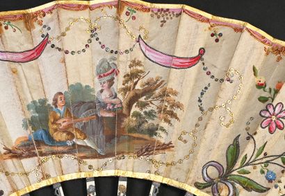 null Le joueur de guitare, vers 1770-1780
Éventail plié, la feuille en soie peinte...