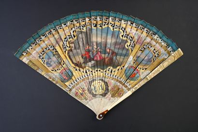 null Embarkation for the Orient, circa 1700
Broken type fan in ivory finely pierced...