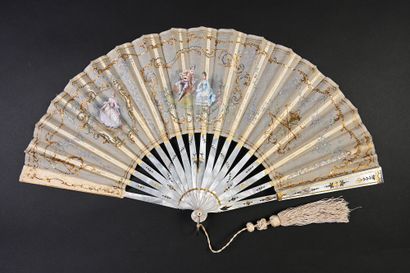 null Serenade, circa 1890-1900
Folded fan, the silk sheet painted with garlands of...