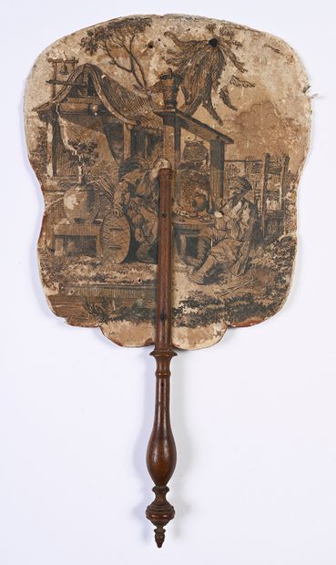 null The tea drinkers, circa 1740
Cardboard hand screen decorated on one side with...