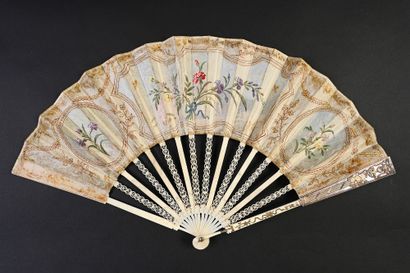 null The little forget-me-not merchant, ca. 1780-1790
Folded fan, the painted silk...