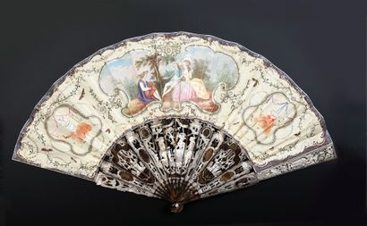 null The hurdy-gurdy player, circa 1770-1780
Folded fan, double sheet of cream silk...