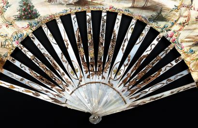 null The suns, circa 1760-1770
Folded fan, paper-lined skin sheet painted with a...