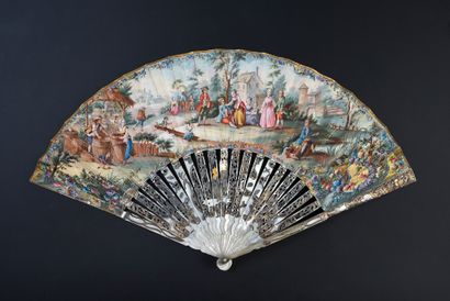 null The joy of the harvest, circa 1760
Folded fan, the double gouache-painted paper...