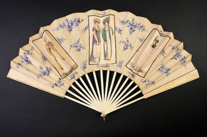 null Fashion engravings, circa 1890
Large folded fan, the cream silk leaf painted...