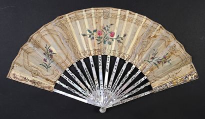 null The love guitarist, circa 1780
Folded fan, silk leaf embroidered with gold and...