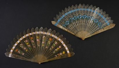 null Two fans, circa 1820 *One of the broken type in horn pierced and painted on...