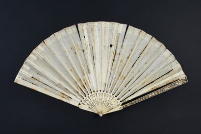 null Hydrangea, circa 1800
Folded fan, the cream silk leaf embroidered with silver...