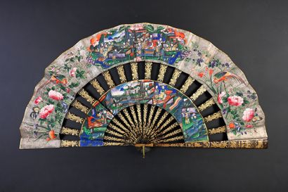 null Convertible, China, 19th century
Folded fan, the paper sheet painted on the...