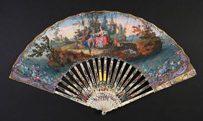 null Gallant exchanges, circa 1760-1770
Folded fan, the double gouache-painted paper...
