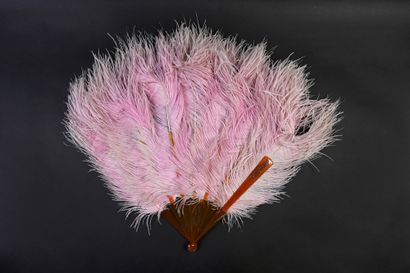 null Pink feathers, circa 1920
Ostrich feather fan, tinted pink, called half-pleasure...