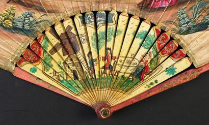 null The card game, circa 1680
Rare folded fan, the double sheet of paper painted...