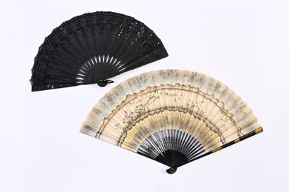 null Two fans, 19th century *One imported from Japan, the leaf painted with phoenix,...