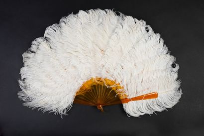 null Autruche blanche, vers 1890
Éventail en plumes d'autruches blanches et marabout.
Monture...