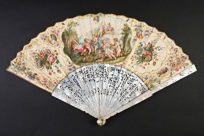 null Lovers in the four seasons, circa 1750
Folded fan, the leaf in skin, mounted...