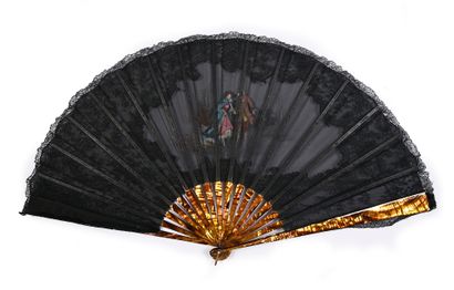 null Aufray, The gallant companion, circa 1890-1900
Large fan, the leaf in black...