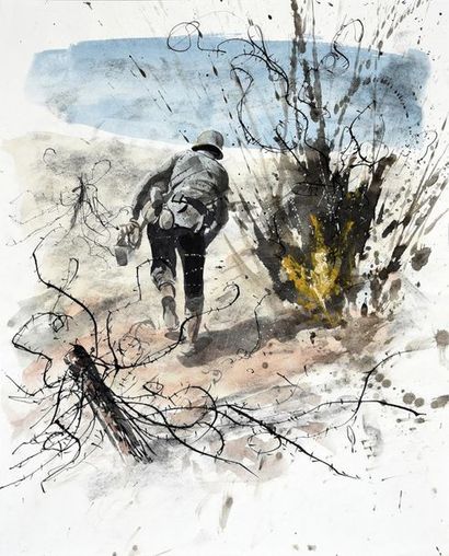 PRATT, Georges (1960) 
WORLD WAR ONE, CLOSE CALL.
India ink and gouache on paper....