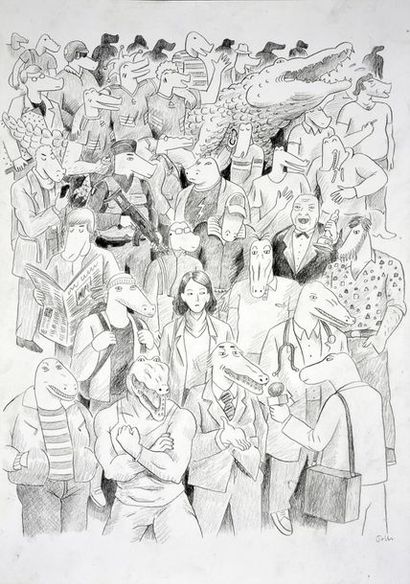 MATHIEU, Thomas (1984) 
AMONG THE CROCODILES.
Pencil on paper. Size: 29.5 x 42 cm.
Lot...