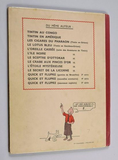 HERGÉ. TINTIN 11. LE SECRET DE LA LICORNE EDITION ORIGINALE CASTERMAN 1943. A20.
Dos...