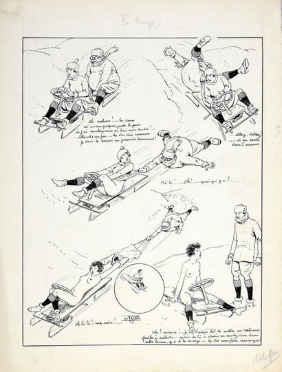 LE RALLIC Etienne (1891-1968) 
LA LUGE.
Planche érotique publiée dans la revue Le...