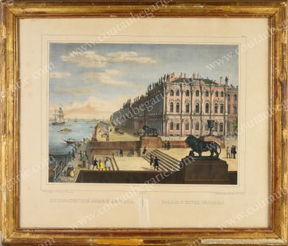 Ecole russe du XIXe siecle. View of the Imperial Winter Palace.
Coloured lithograph,...