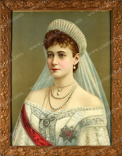 Ecole française fin du XIXe siècle. Empress Alexandra Feodorovna of Russia, in coronation...