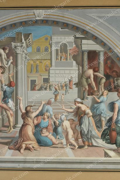 DE ROSSI Domenico (1659-1730). Vue de Scène de l'incendie du Borgo, d'après Raphaël.
Gouache...