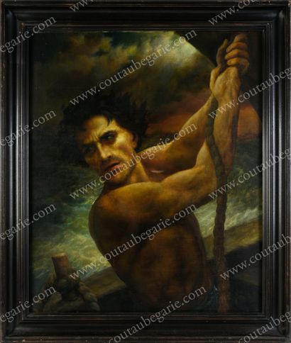 ZVETKOFF Alexis (1892-1970). Portrait d'un marin dans la tempête. Huile sur toile...