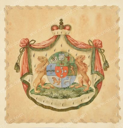 Ecole russe du début du XXe siècle. Coat of arms of the Youssoupoff princes.
Watercolour...