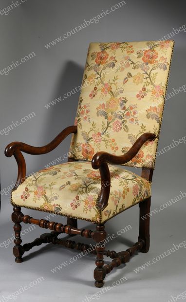 LOUIS XIII STYLE ARMCHAIR. High back in waxed...