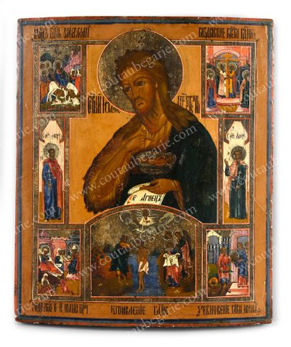  SAINT JOHN THE BAPTIST. Surrounded by five religious scenes and two patron saints....