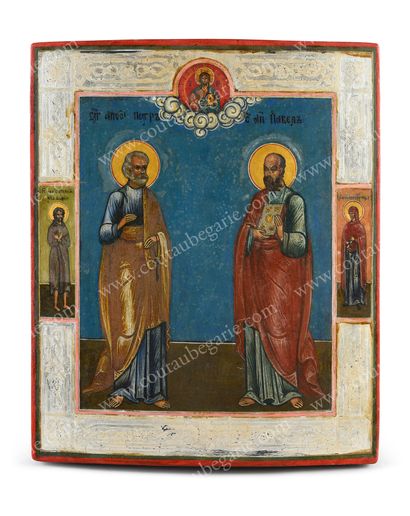  THE HOLY APOSTLES PIERRE AND PAUL. Surmounted by Christ Pantocrator surrounded by...
