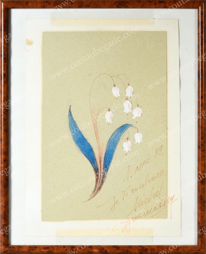GYARMATHY Michel (1908-1996). The Sprig of Lily of the Valley.
Drawing and collage,...